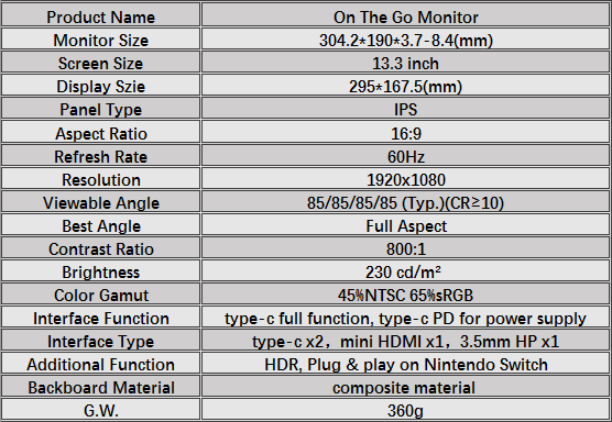 [4F133]Ultra Slim 13.3 inch IPS Type C Portable Display
